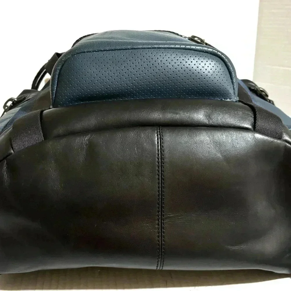 Coach unisex navy blue black leather nylon backpack - Picture 5 of 16